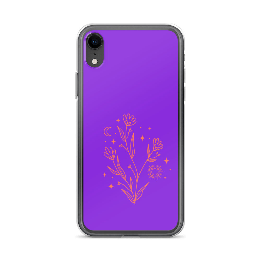 Abstract iPhone case red flowers on purple BG