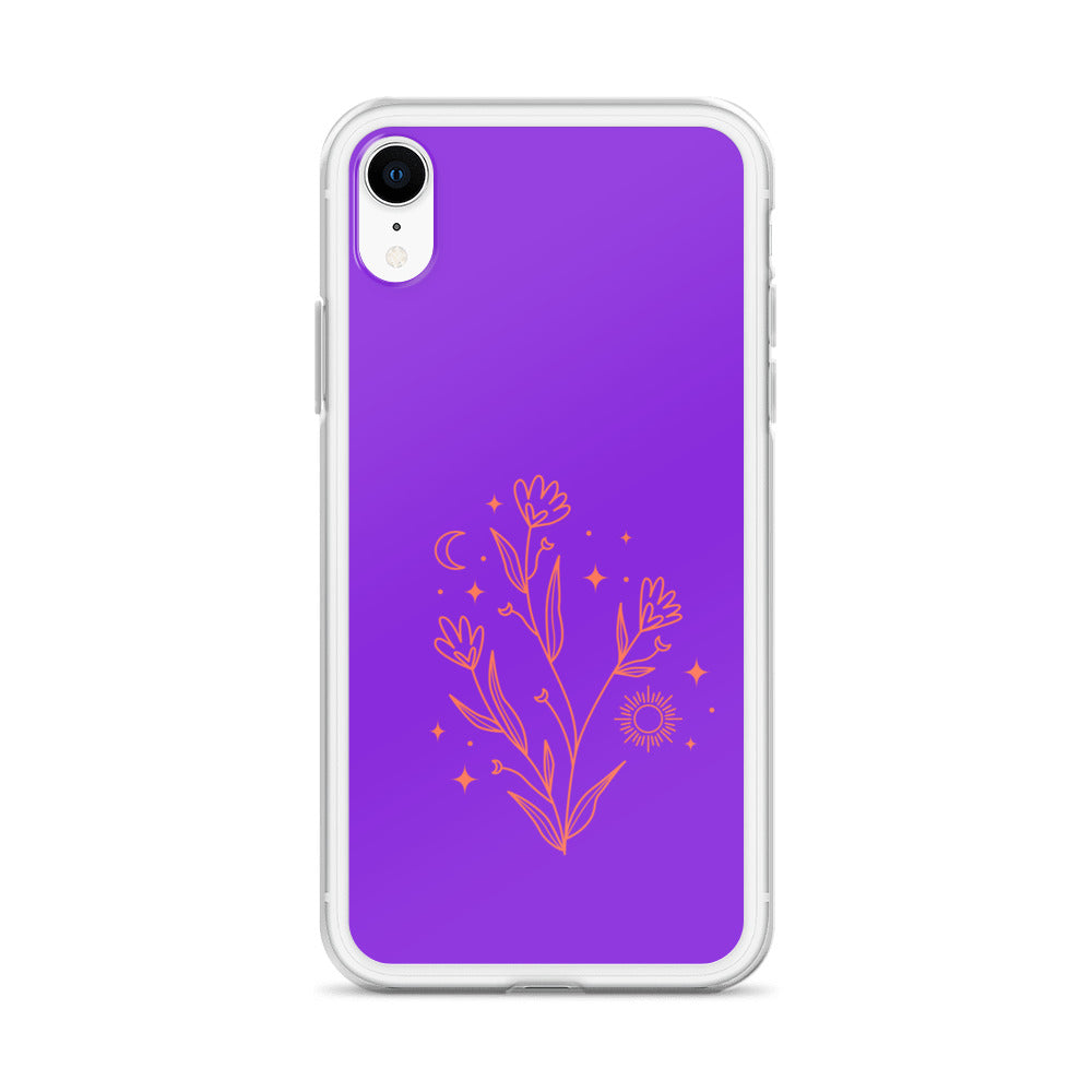 Abstract iPhone case red flowers on purple BG