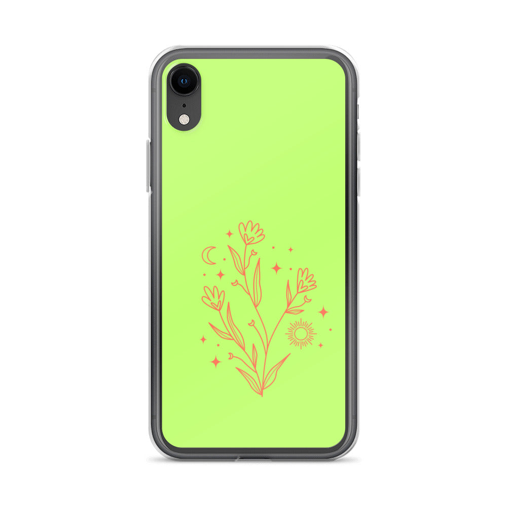 Abstract iPhone case flowers on light green BG