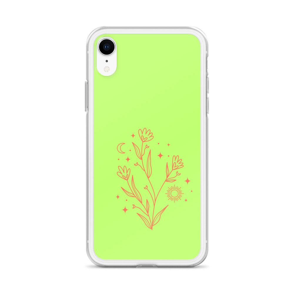 Abstract iPhone case flowers on light green BG