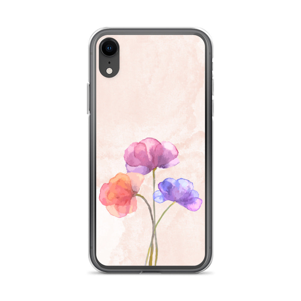 Abstract iPhone case 3 flowers on pink Bg