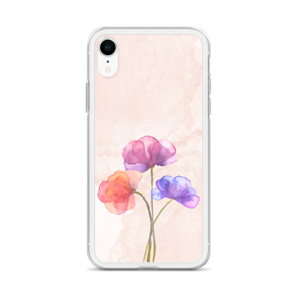 Abstract iPhone case 3 flowers on pink Bg