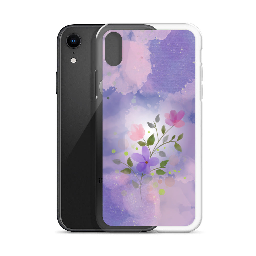 Abstract iPhone case flowers on a lilac Bg