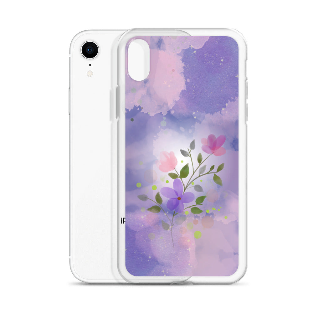 Abstract iPhone case flowers on a lilac Bg