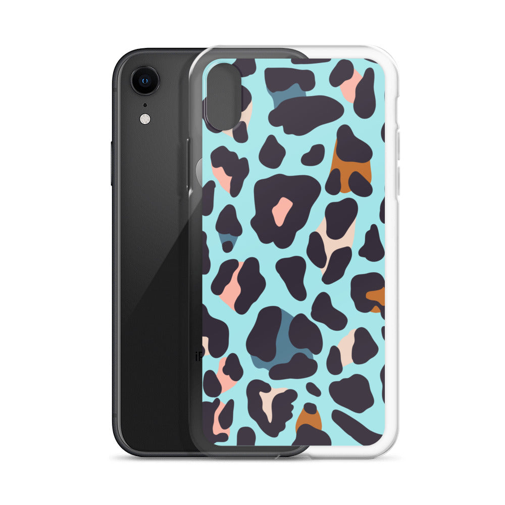 Abstract iPhone case blue leopard print