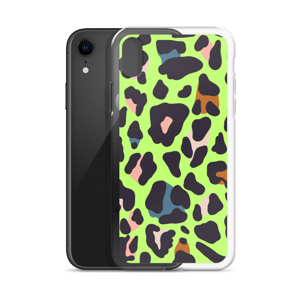 Abstract iPhone case lime leopard print