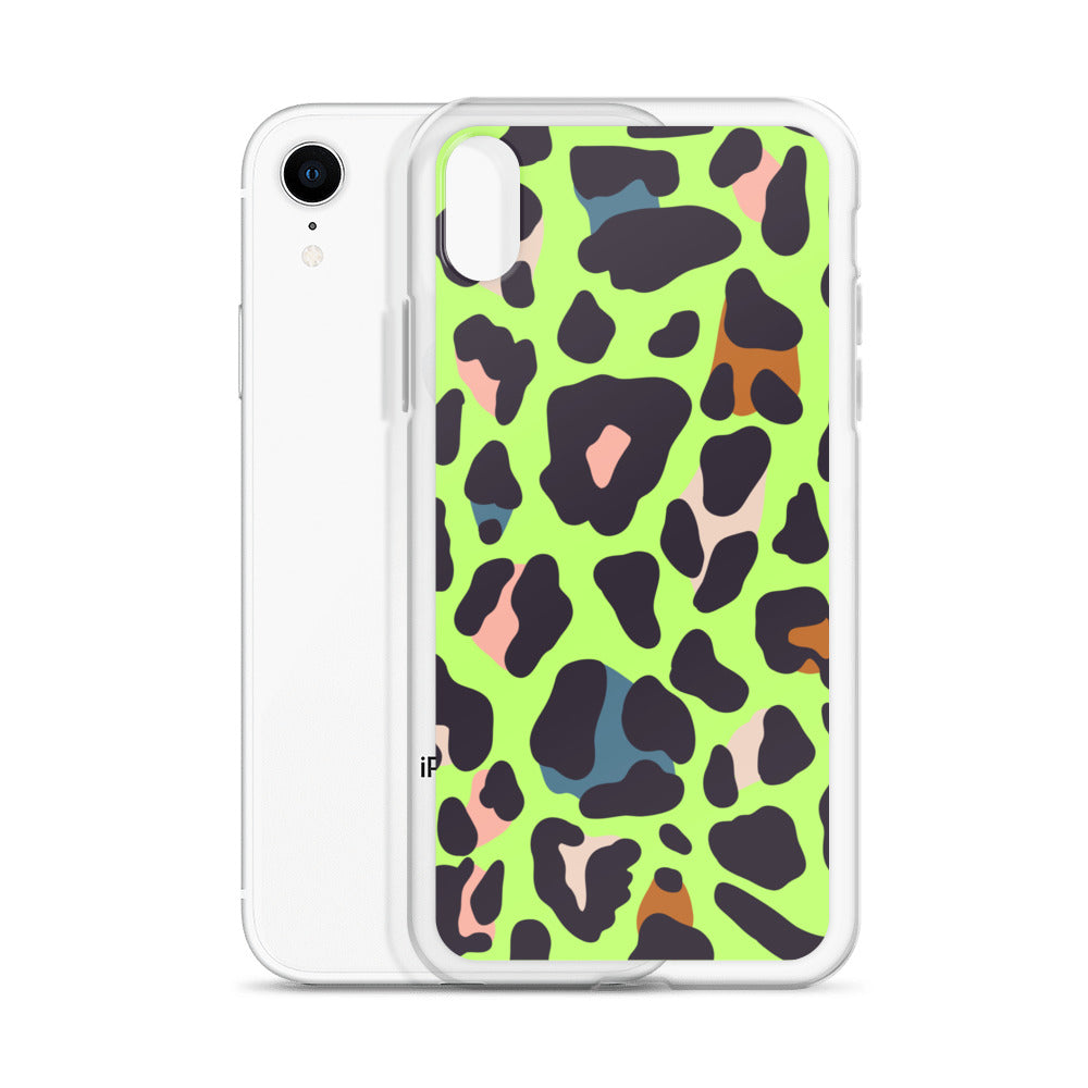 Abstract iPhone case lime leopard print