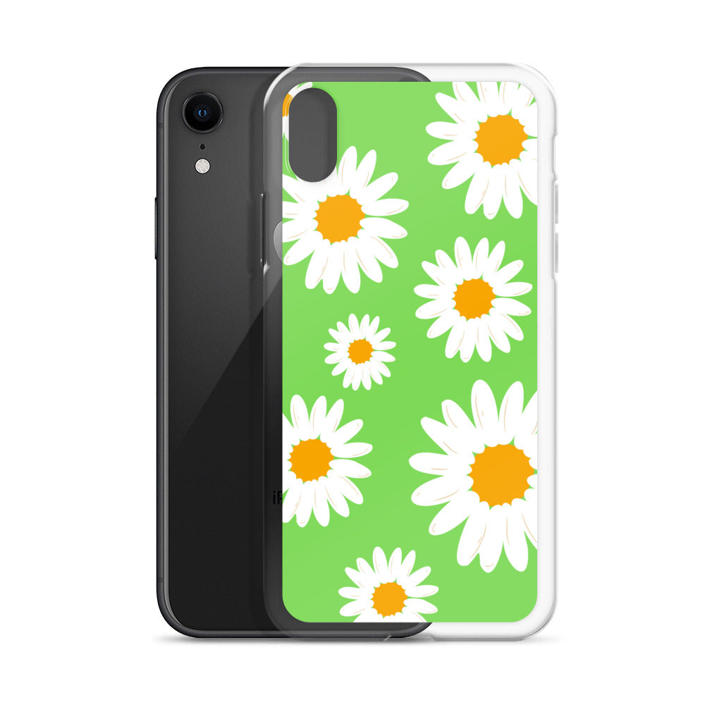 Abstract iPhone case daisies on a green BG