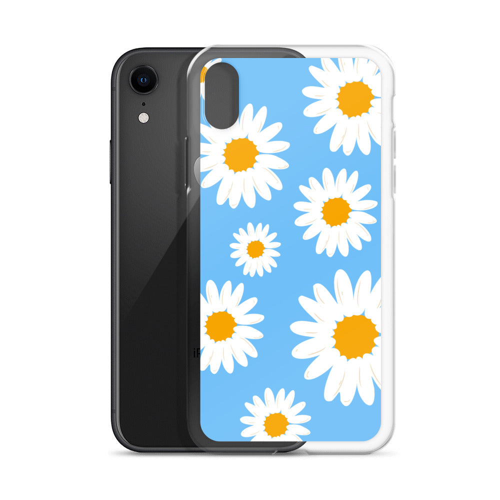 Abstract iPhone case Daisies on skyblue BG