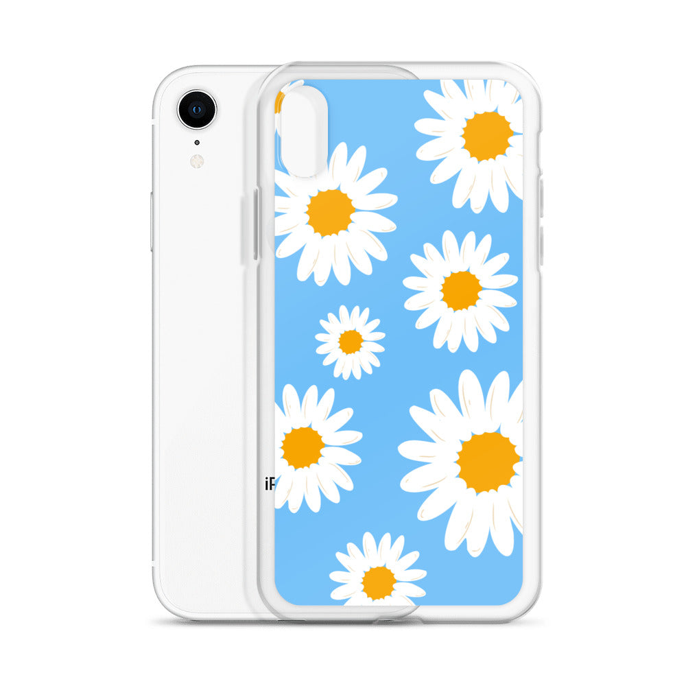 Abstract iPhone case Daisies on skyblue BG