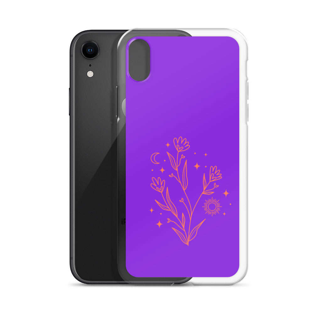 Abstract iPhone case red flowers on purple BG