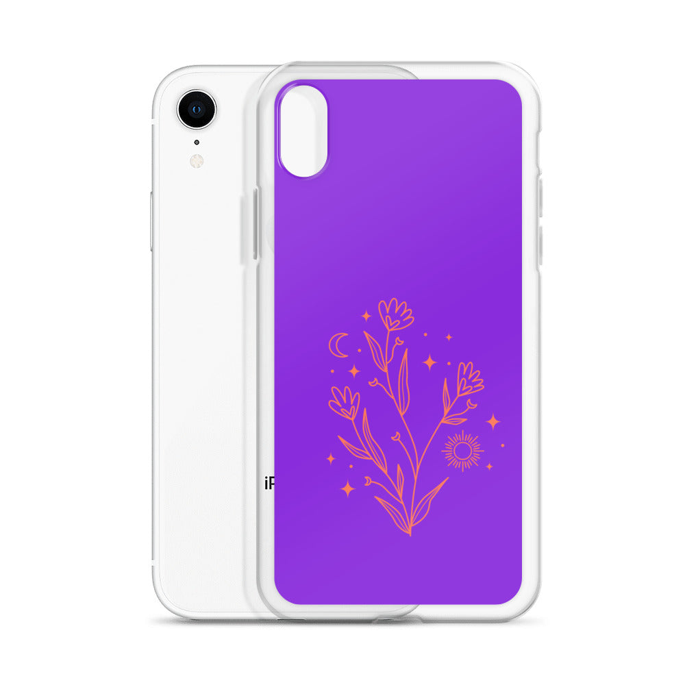 Abstract iPhone case red flowers on purple BG