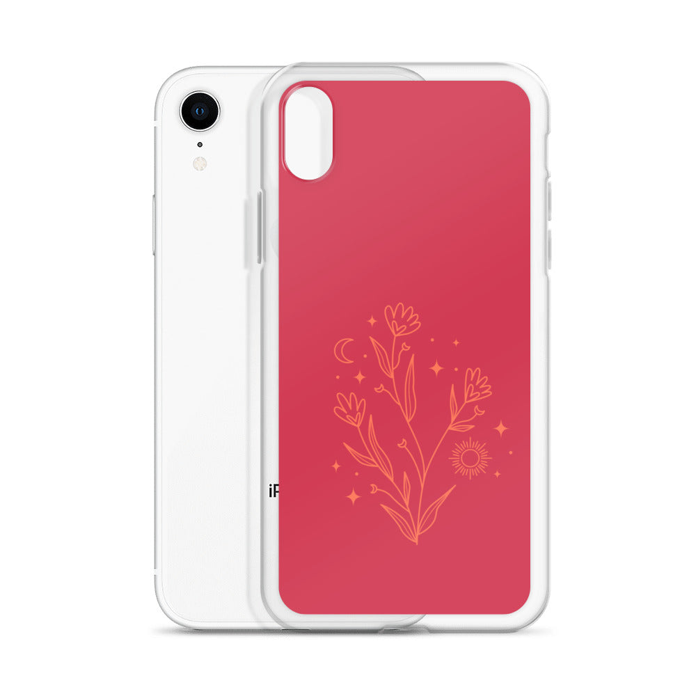 Abstract iPhone case flowers on red BG