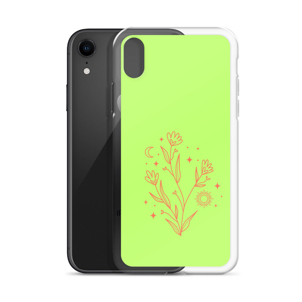 Abstract iPhone case flowers on light green BG