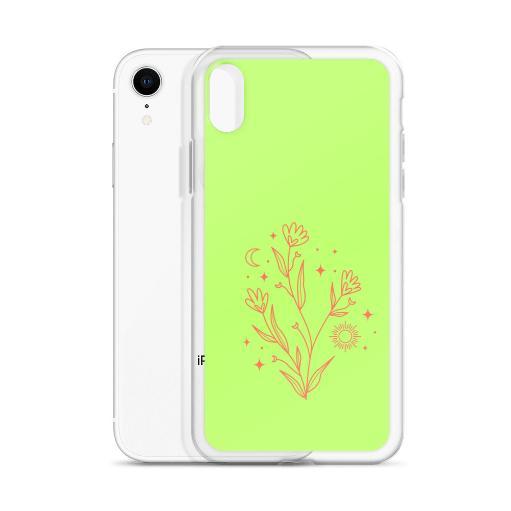 Abstract iPhone case flowers on light green BG