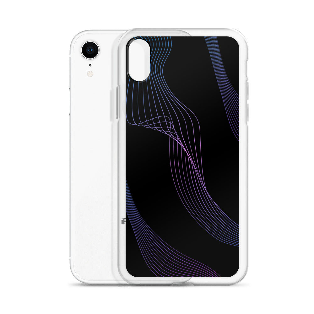 Abstract iPhone case black with blue/pink webbed lines