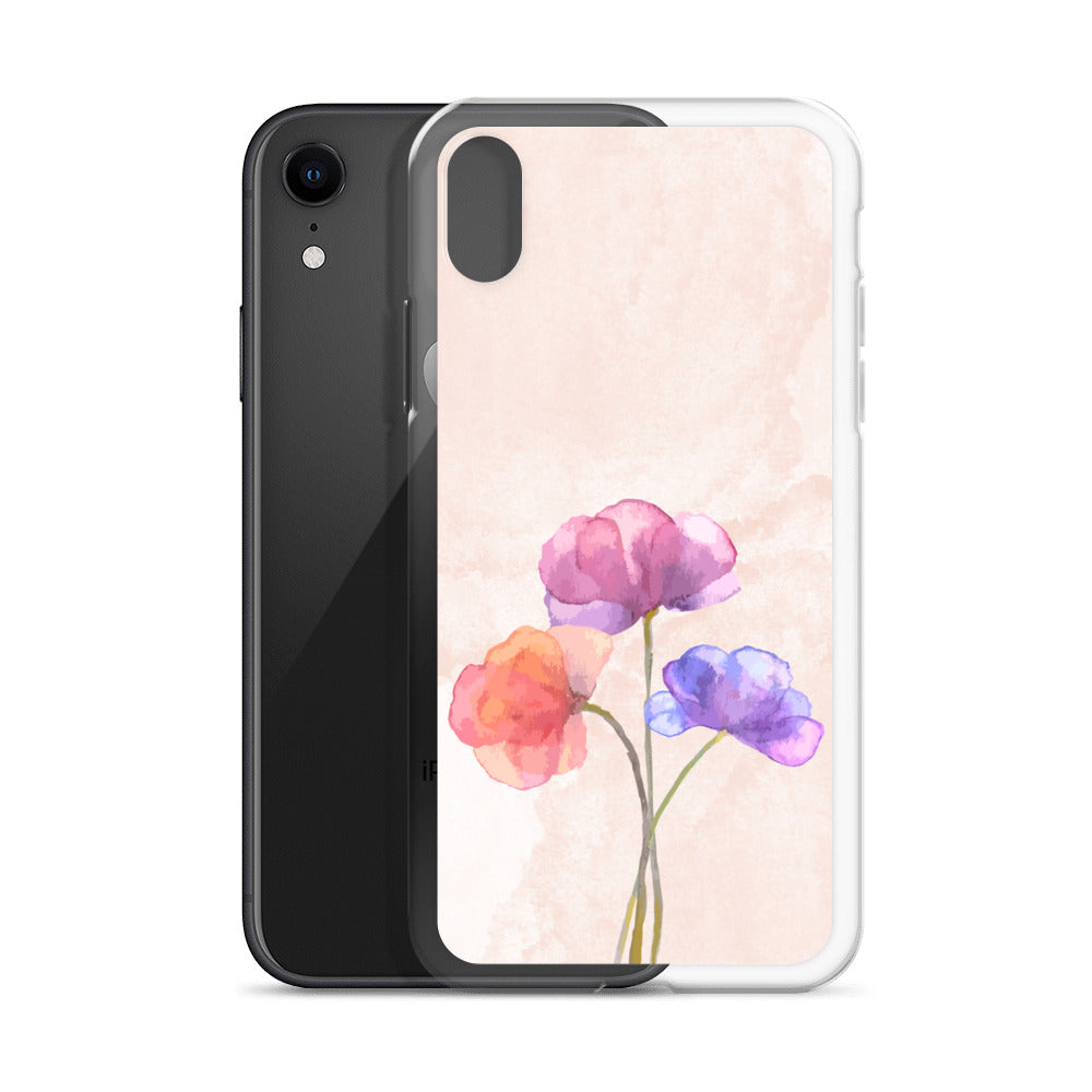 Abstract iPhone case 3 flowers on pink Bg