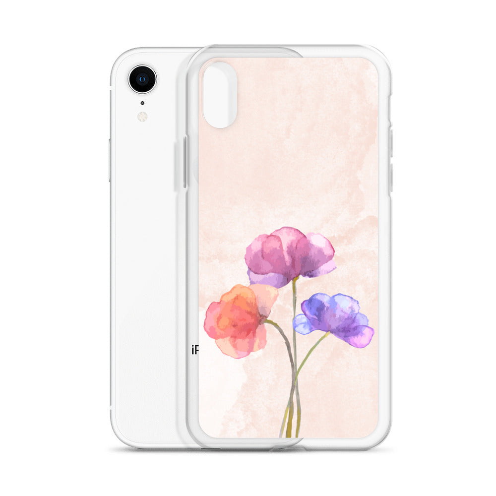 Abstract iPhone case 3 flowers on pink Bg