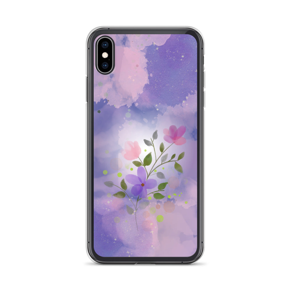 Abstract iPhone case flowers on a lilac Bg