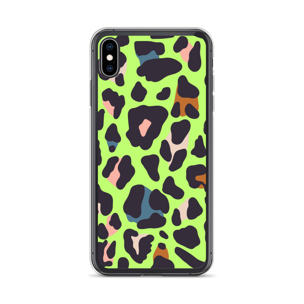 Abstract iPhone case lime leopard print