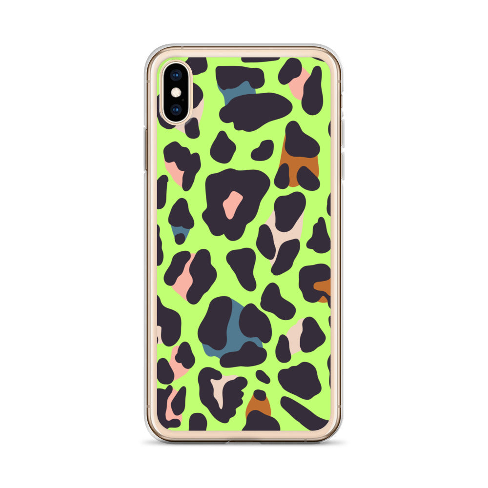 Abstract iPhone case lime leopard print