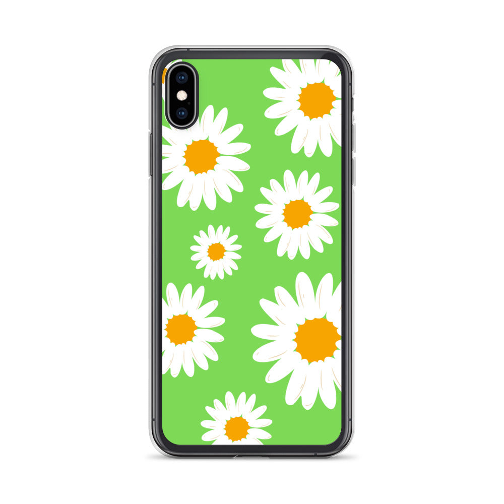 Abstract iPhone case daisies on a green BG