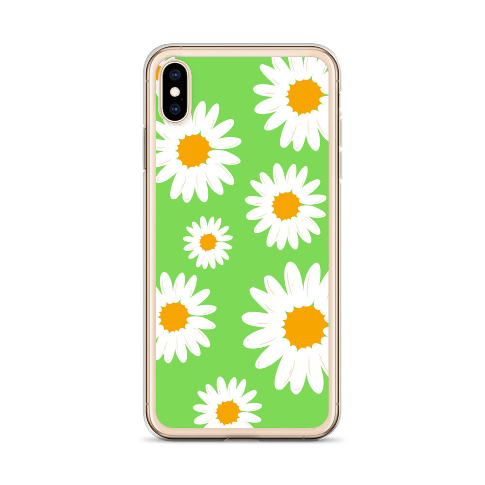 Abstract iPhone case daisies on a green BG