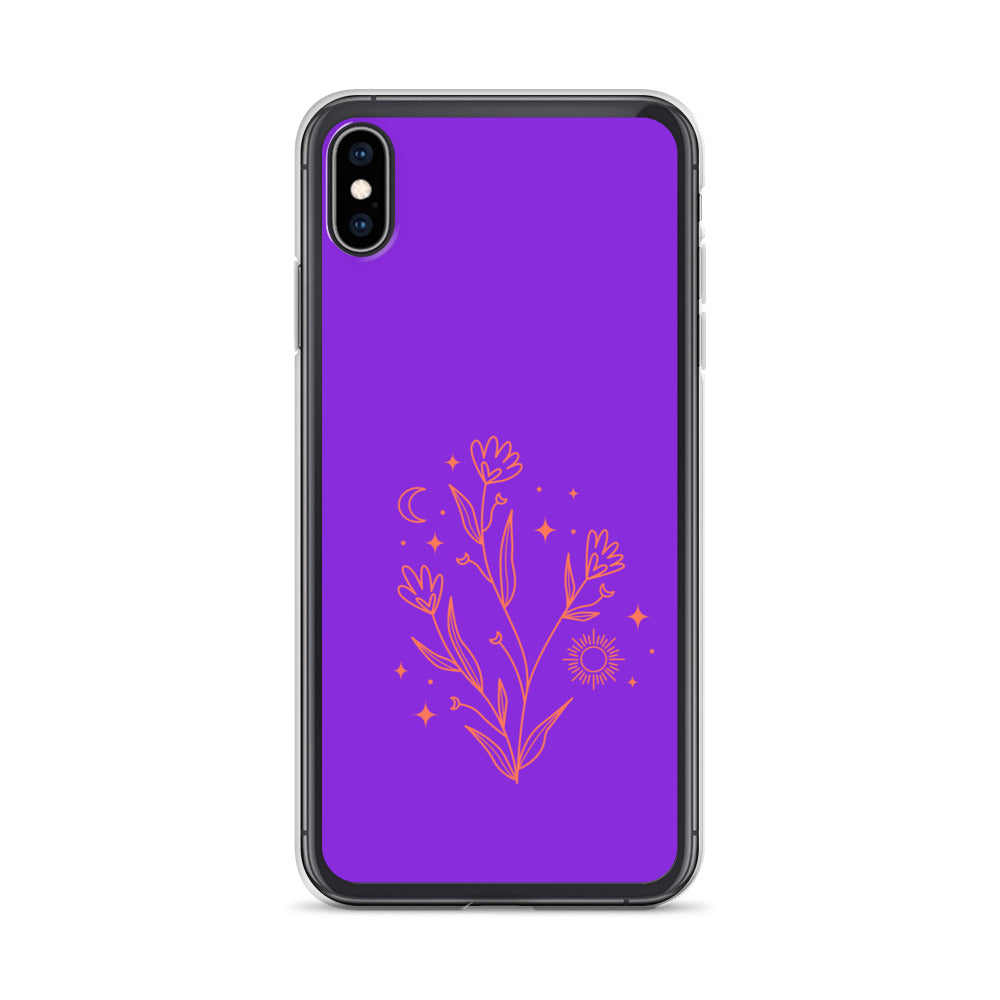 Abstract iPhone case red flowers on purple BG