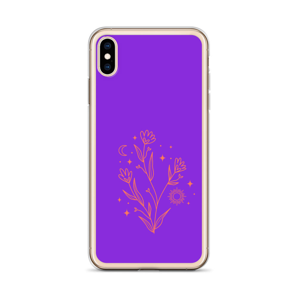 Abstract iPhone case red flowers on purple BG