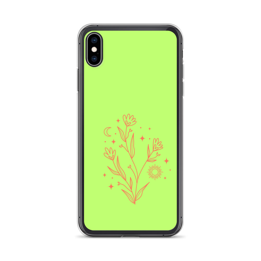 Abstract iPhone case flowers on light green BG