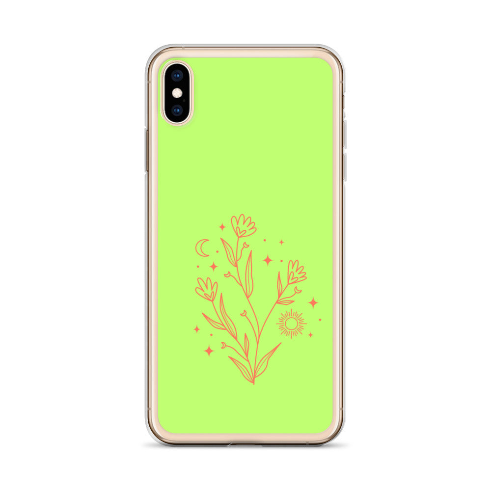 Abstract iPhone case flowers on light green BG