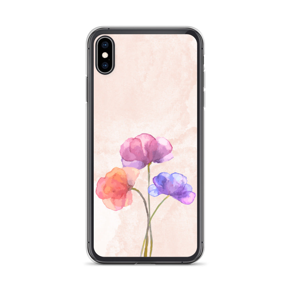 Abstract iPhone case 3 flowers on pink Bg