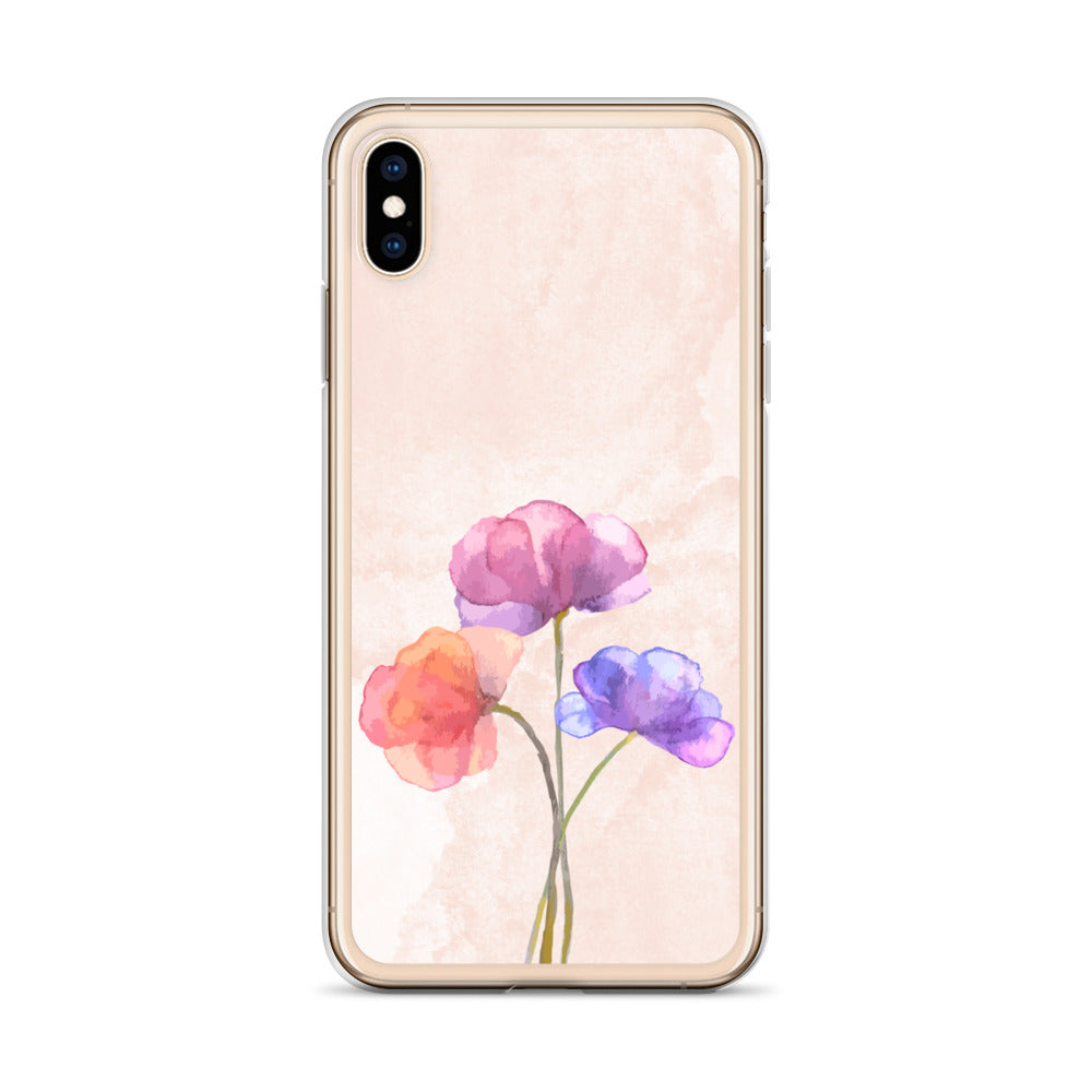 Abstract iPhone case 3 flowers on pink Bg