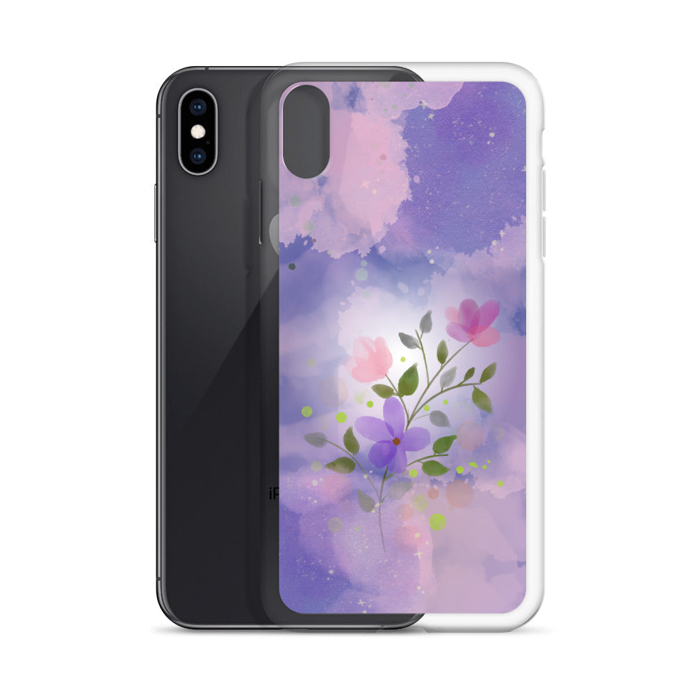 Abstract iPhone case flowers on a lilac Bg