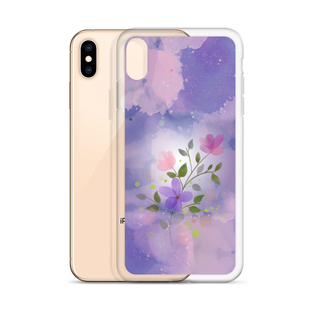 Abstract iPhone case flowers on a lilac Bg