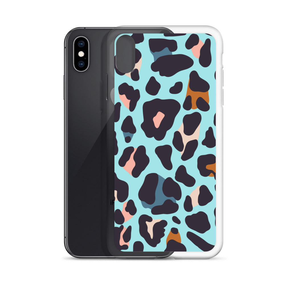 Abstract iPhone case blue leopard print