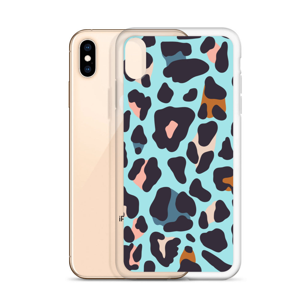 Abstract iPhone case blue leopard print