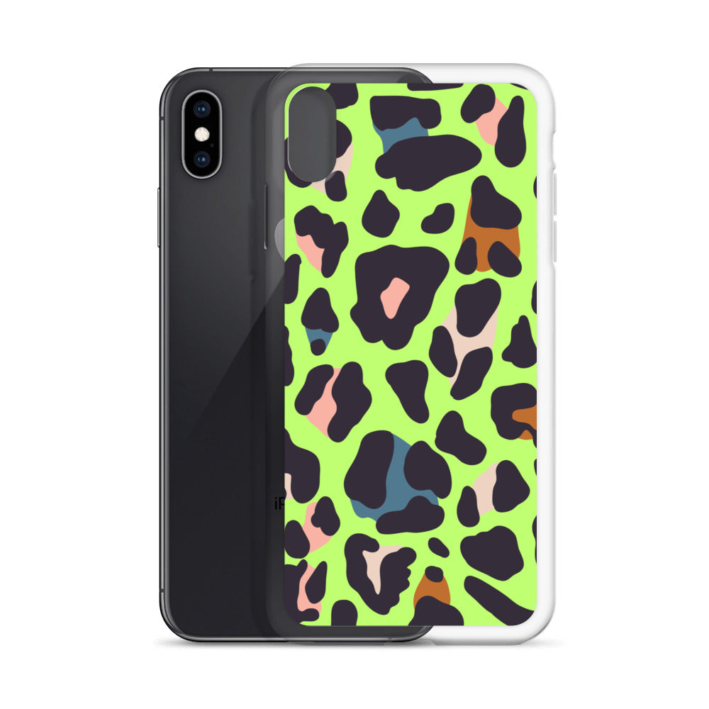 Abstract iPhone case lime leopard print