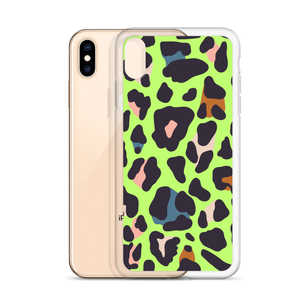 Abstract iPhone case lime leopard print