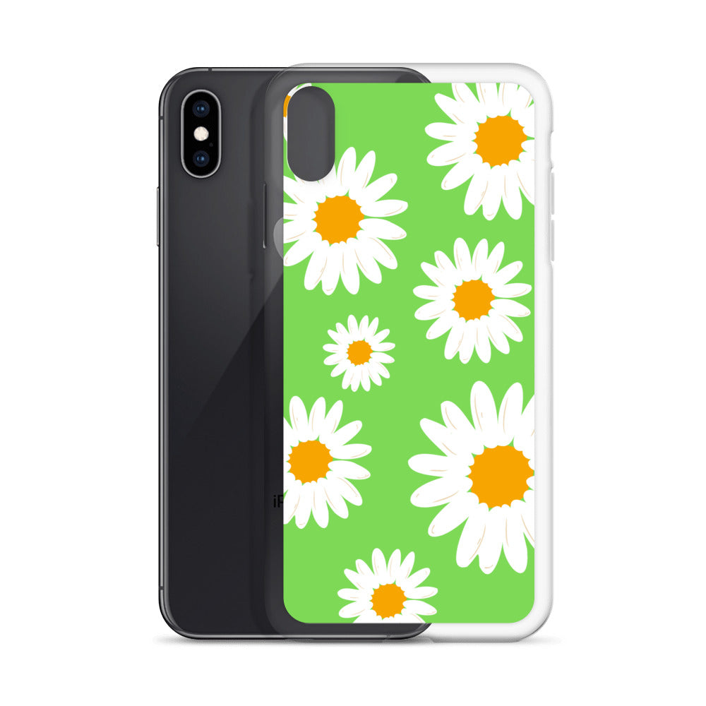 Abstract iPhone case daisies on a green BG