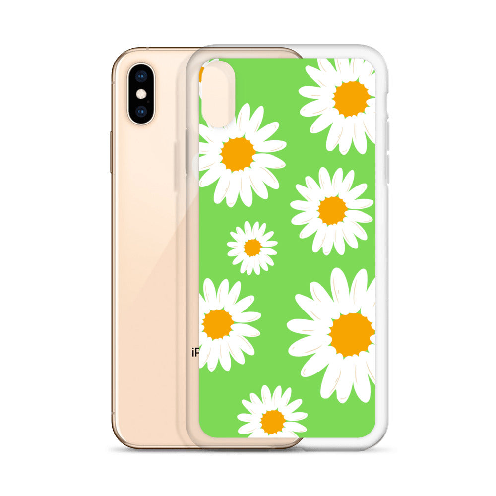 Abstract iPhone case daisies on a green BG