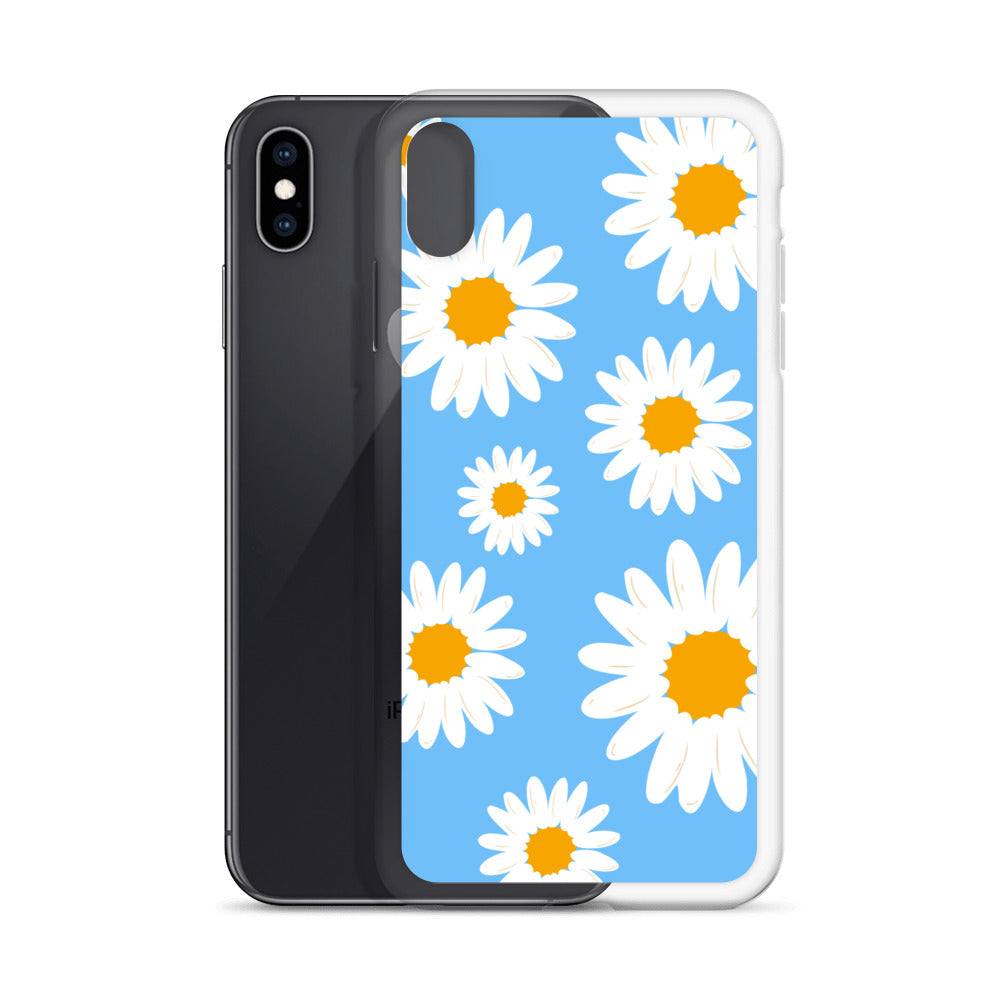 Abstract iPhone case Daisies on skyblue BG