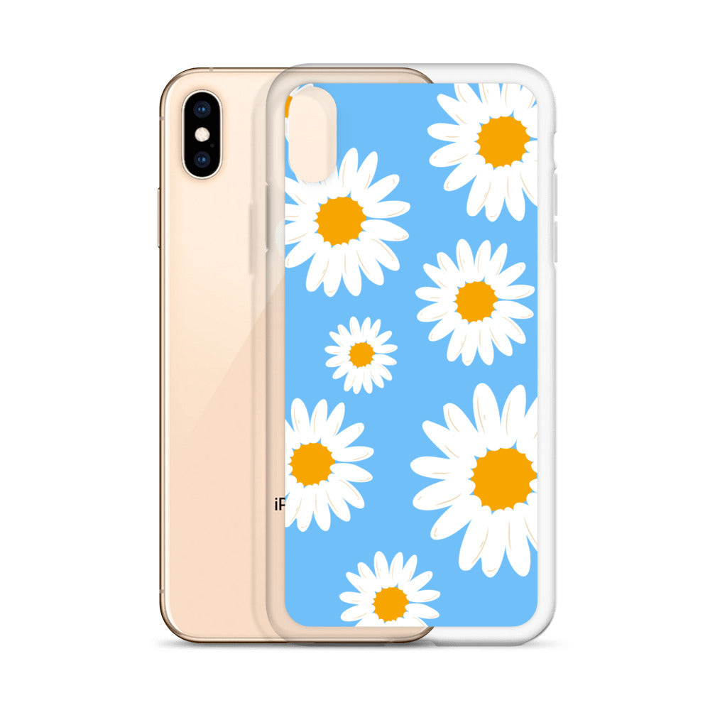 Abstract iPhone case Daisies on skyblue BG