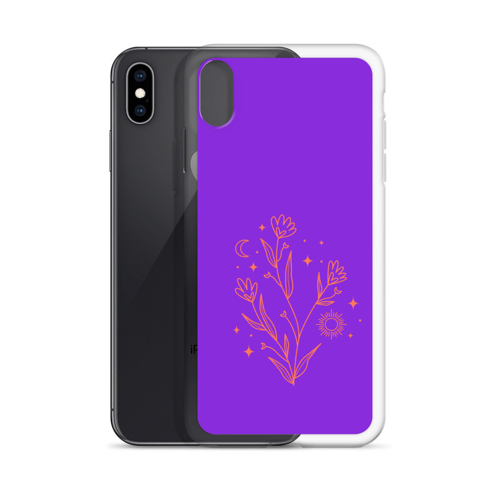 Abstract iPhone case red flowers on purple BG