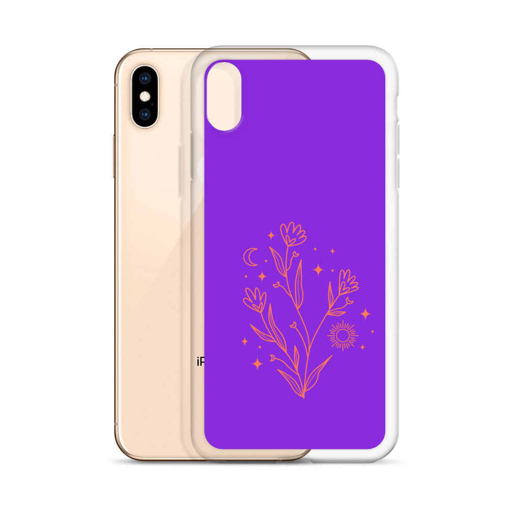 Abstract iPhone case red flowers on purple BG