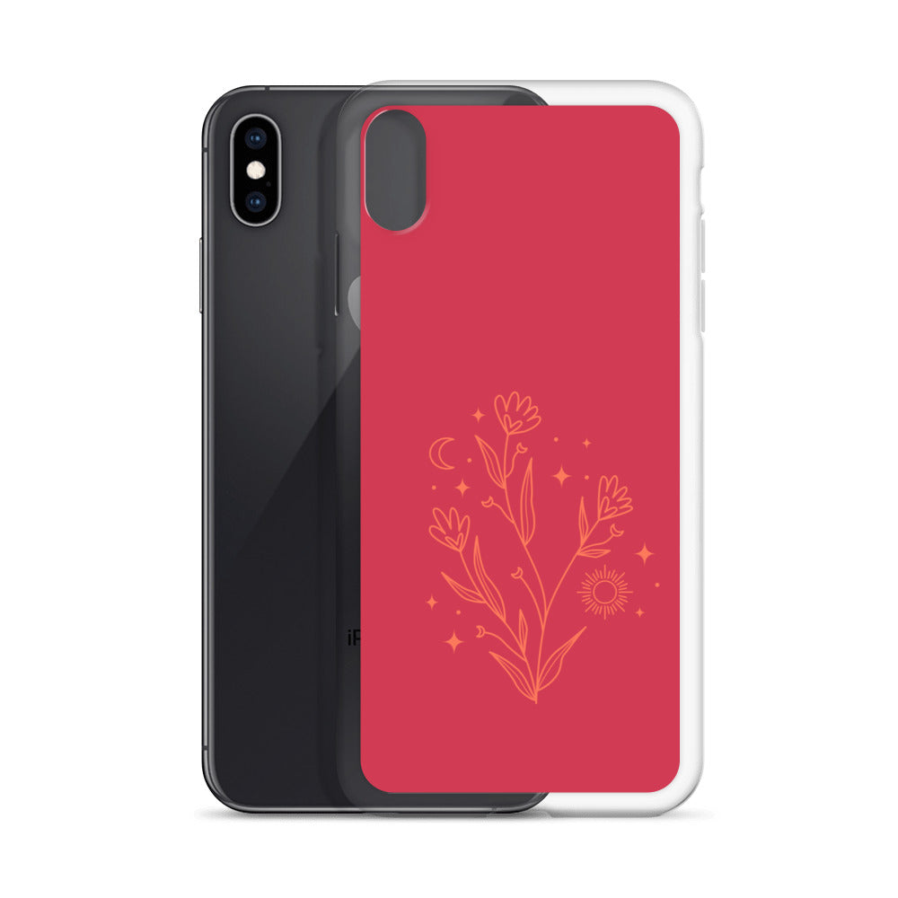 Abstract iPhone case flowers on red BG