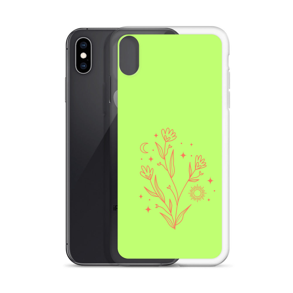 Abstract iPhone case flowers on light green BG