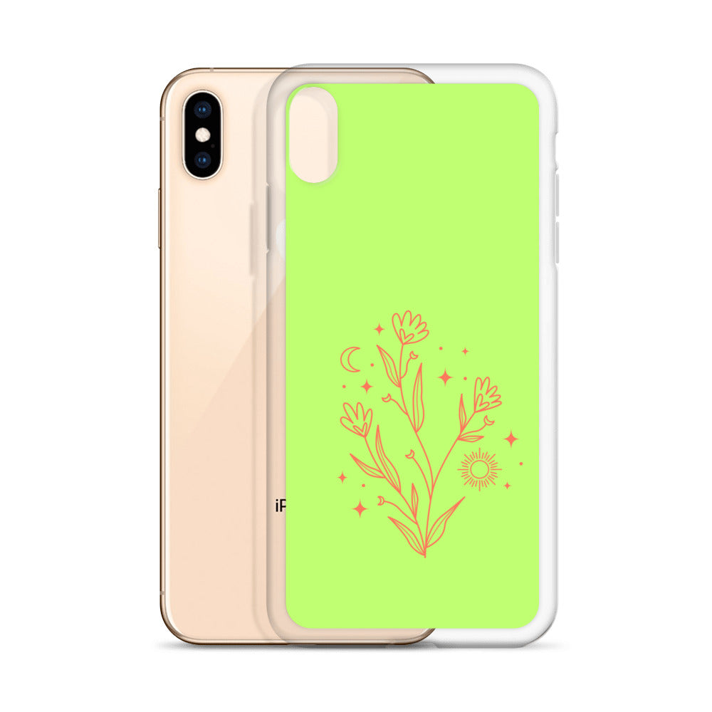 Abstract iPhone case flowers on light green BG