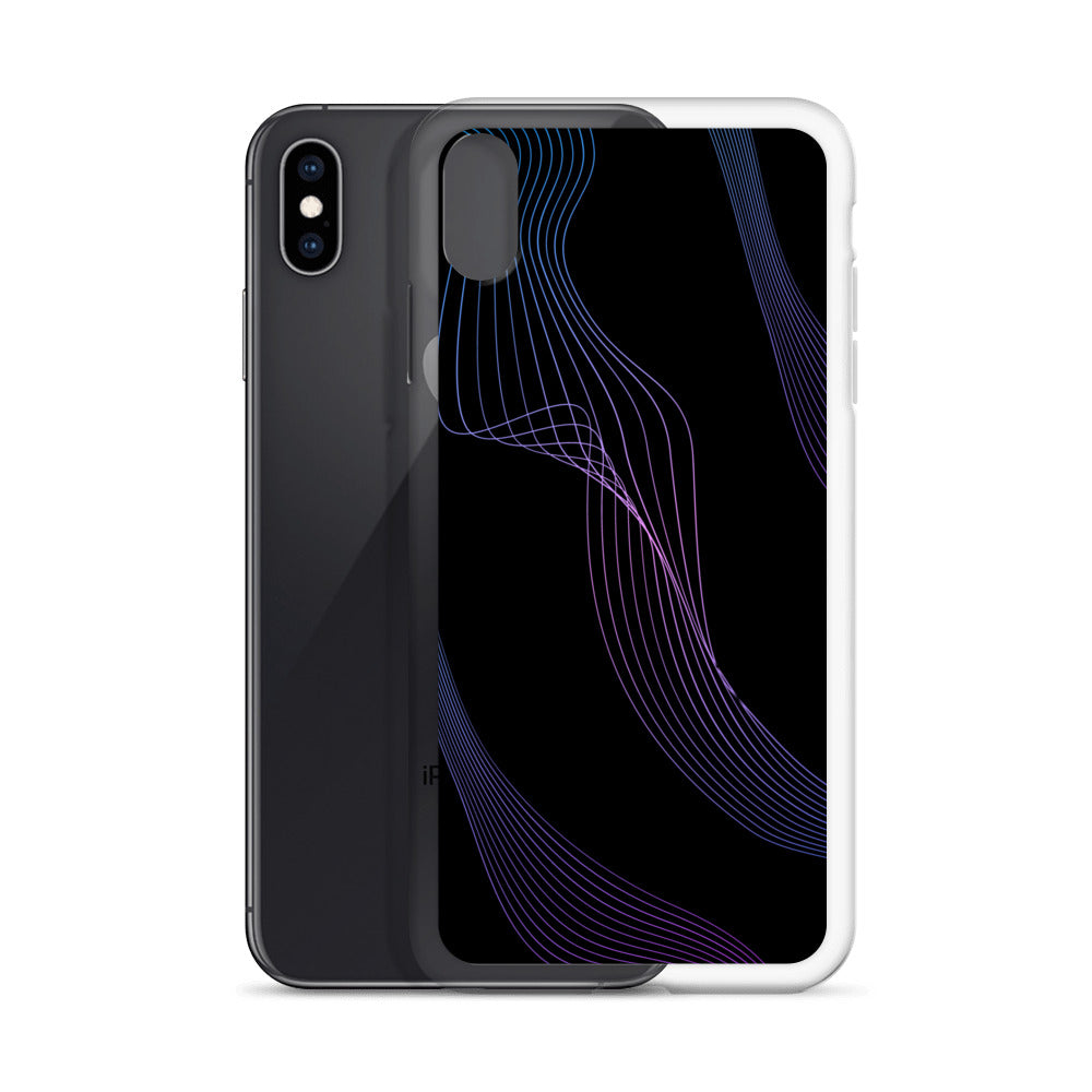 Abstract iPhone case black with blue/pink webbed lines