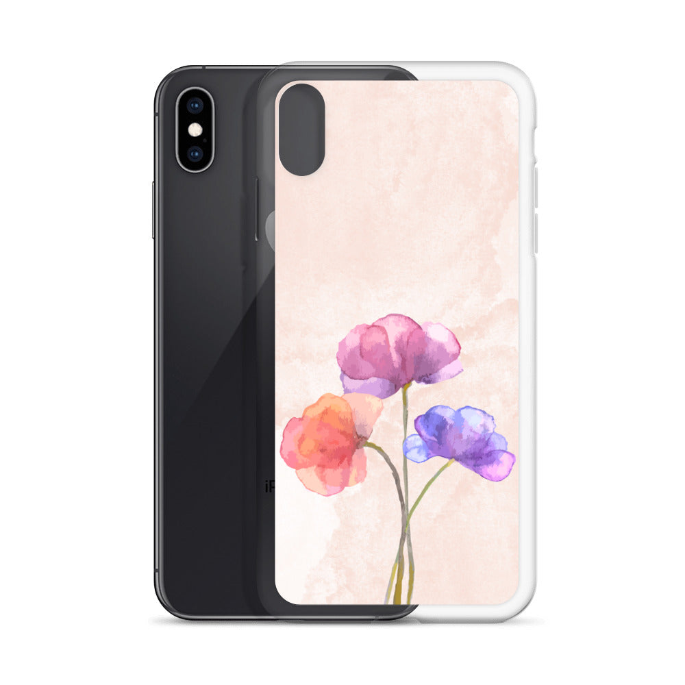 Abstract iPhone case 3 flowers on pink Bg